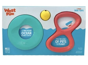 WEST PAW 3 Pack Dog Toys M.G. Recycled Ocean Round Plastic For The Love Of Pets - Picture 1 of 5