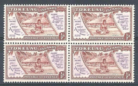 Tokelau Islands 1948 Sc# 1 Map & Scene on Afaru island block 4 MNH Cover