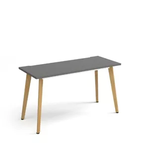 Giza straight desk 1400mm x 600mm with wooden legs - oak finish, grey top - Picture 1 of 3