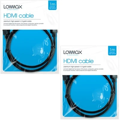 2x HIGH SPEED V1.4 HDMI WITH ETHERNET 1M CABLE Lead Full HD 4k 3D ARC Short - Image 1 of 4