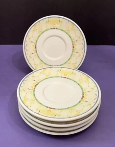 (5) Vintage 6 1/4” Syracuse China Saucers Restaurant Ware Yellow Patterned Rim - Picture 1 of 3