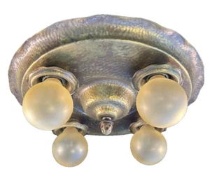 antique Arts & Crafts, hammered  brass flush mount fixture - Picture 1 of 10