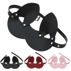 Women Half Face Mask Nightclub Party Costume PU Leather Blindfold Cat Cosplay - Picture 1 of 25