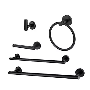 Matte Black Bathroom 5 pcs Accessories Set, 24-Inch Towel Bar Set Wall Mounted - Picture 1 of 9