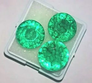 Forma Rotonda Smeraldo Naturale Lotto 7 A 9 KT 3 Pezzi Loose Gemme Certificato ~ - Foto 1 di 8