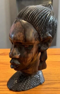 AFRICAN FEMALE HAND CARVED WOODEN BUST HEAVY - Picture 1 of 11