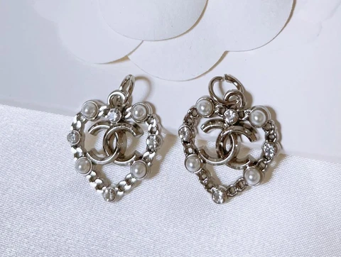 Chanel Vintage Parts Button Charm Silver Line Stone 2 pieces Set Free shipping Cover