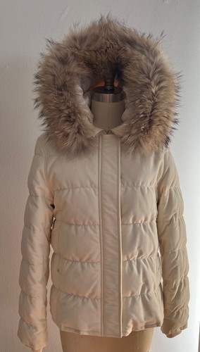 OFF WHITE Piumino donna Theory Off White con cappuccio pelliccia di procione M L tasche zip