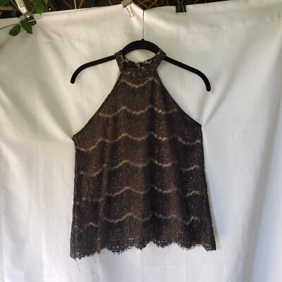 Love Fire Halter Top Womens Size S Black Gold Sleeveless Party Evening Lined - Image 1 of 4