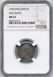 1696 Sixpence England, William III - NGC MS63 - Picture 1 of 2