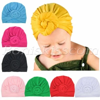 Soft Cute Newborn Baby Girl Toddlers Hats Turban Knotted Headbands Headwrap Set - Image 1 of 4