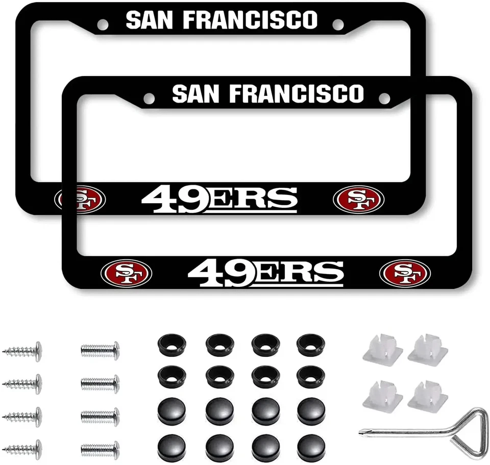 Cubierta de etiqueta con marco de matrícula de metal negro San Francisco 49ers 2 piezas, 12x6 pulgadas Foto 1 de 1