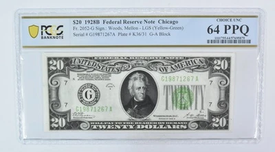 1928 B $20 Chicago IL FRN Fr#2052-G Choice Unc 64 PPQ PCGS *5988 - Image 1 of 3