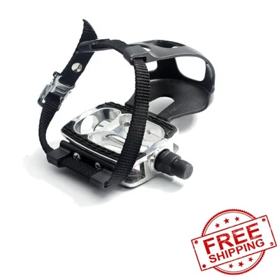 Pedales de bicicleta de plataforma más grandes con correas de nailon para mayor estabilidad y comodidad Foto 1 de 4