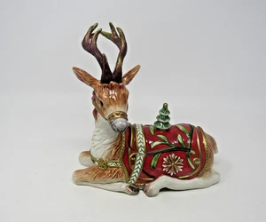 Fitz and Floyd Winter Hoilday Santa Sitting Reindeer 3pc Set Retired - Picture 1 of 18
