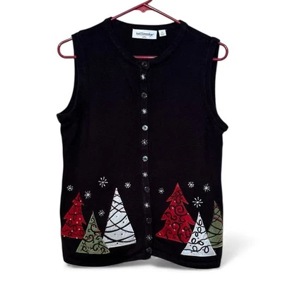 Breckenridge Women’s Christmas Embroidered Sweater Vest Size Petite Large PL - Image 1 of 4
