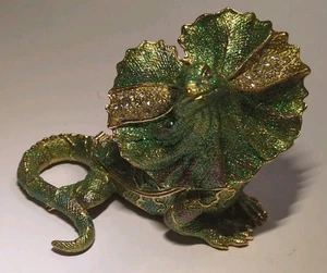 Rucinni Frill Neck Lizard Jeweled Trinket Box w/ SWAROVSKI Crystals Magnetic Lid - Picture 1 of 16