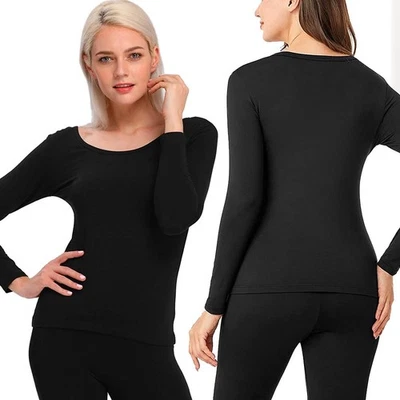 Conjunto de ropa interior térmica cálida de invierno para mujer de 2 piezas cuello redondo manga larga parte superior e inferior Foto 1 de 4
