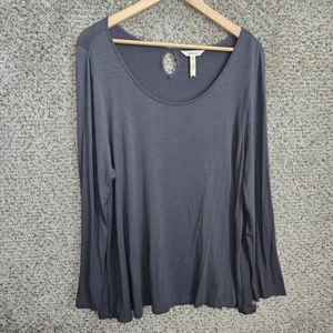 Matilda Jane Top Womens XL Gray Scoop Neck Keyhole Button Stretch Modal Casual - Picture 1 of 7