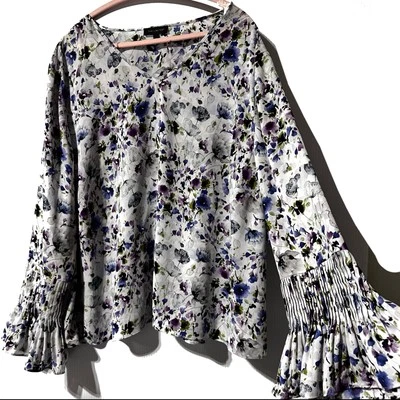 Blusa The Limited Volantes Campana Manga Larga Talla 3X Popover Blanco Gris Púrpura Top Foto 1 de 4
