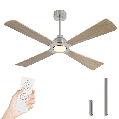 56 Inch DC Ceiling Fan with Lights and Remote 4 Solid Wood Blades 3CCT 6-Spee... - Image 1 of 4