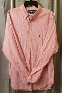 Ralph Lauren Pink & White Striped Long Sleeve 17.5 34/35 Classic Fit Pony - Picture 1 of 6