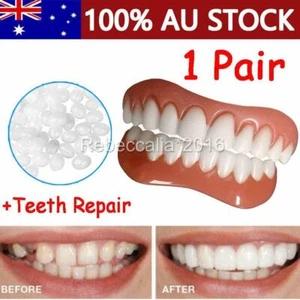 Snap On Bottom /Upper Lower False Teeth Dental Veneers Dentures Fake Tooth Smile - Picture 1 of 9