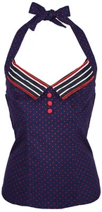 Coastluder «CAMIE SAILOR» Pin Up lunares PUNTOS soporte para cuello EXCELENTE Rockabilly - Imagen 1 de 4