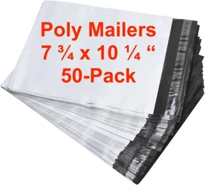 Pack of 50 Poly Mailers Shipping Bags Self Seal Premium Semi White 7.75" x10.25" - Imagen 1 de 5
