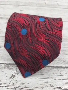 Corbata de cuello de seda FENDI Roma roja trigo fluido con lunares azules sensación texturizada O246 - Imagen 1 de 6