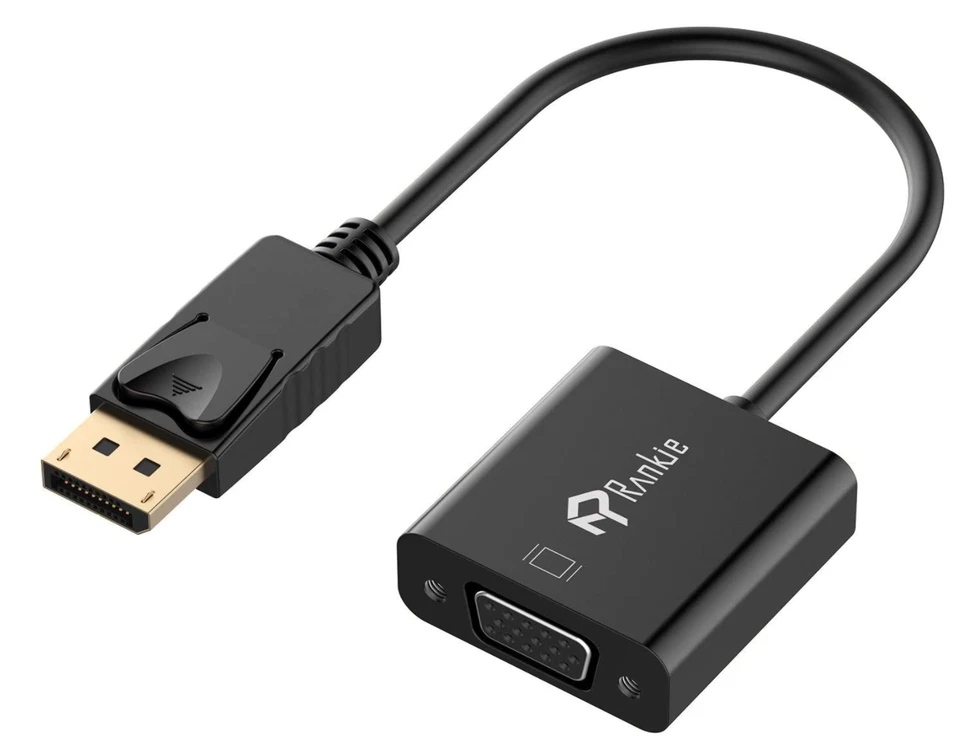 Adaptador Rankie DisplayPort (DP) a VGA, convertidor chapado en oro, computadora negra Foto 1 de 4