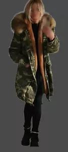 Jacke/Parka/Wintermantel-Damen (camouflage), Kapuze mit Echtfellbesatz, Größe M - Bild 1 von 19