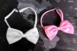Two dog or cat bow ties size S/M, Pink & white - Picture 1 of 7