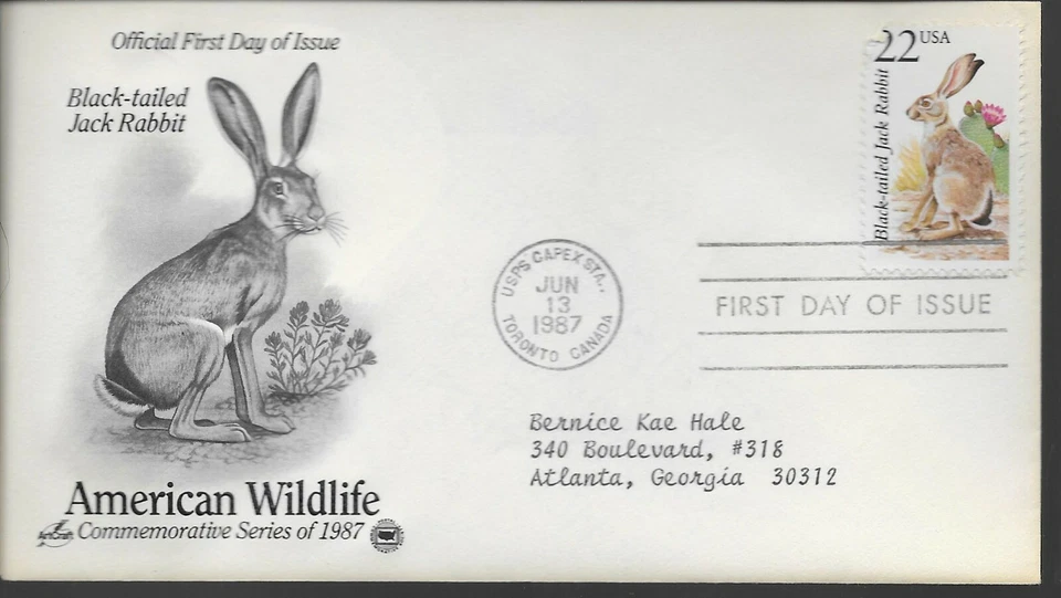 Black-tailed Jack Rabbit--American Wildlife-1st day issue-1987 - Image 1 of 1