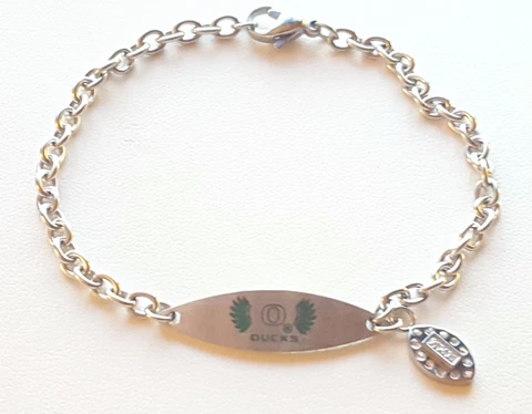 UNIVERSITY OREGON DUCKS * Stainless Steel ID Bracelet w/CZ Dangle * NCAA Jewelry Cover