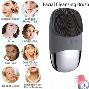 Silicone Rechargeable Electric Face Cleansing Brush Skin Massager Waterproof - Picture 1 of 10