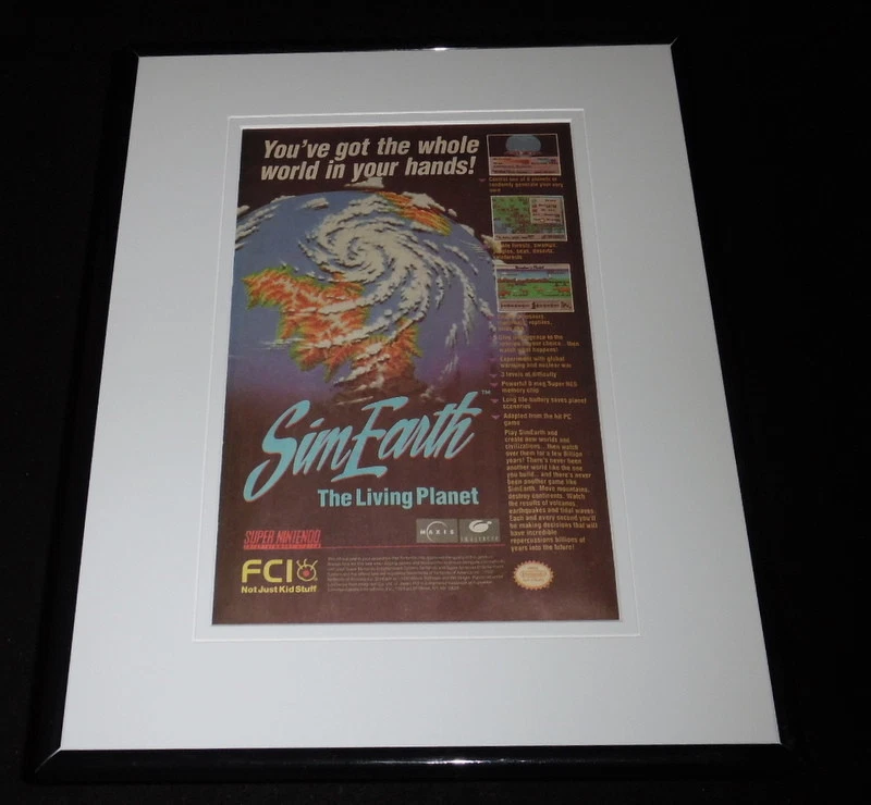 Sim Earth 1993 SNES 11x14 Framed ORIGINAL Vintage Advertisement FCI - Image 1 of 1