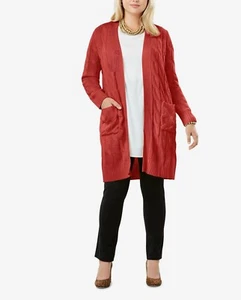 Jessica London Plus Size Pepper Red Cable Duster Sweater Cardigan Size 26/28 - Picture 1 of 12