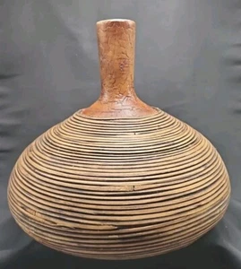 VINTAGE 10" (T) CRESPI BOHO STIL KUNSTKERAMIK HALB SCHILF GEWEBTE BAMBUSBIRNE BODENVASE  - Bild 1 von 14