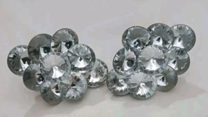 Large Brilliant Clear Crystal Cluster Pierced Earrings Oversized Round... - Picture 1 of 9