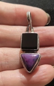 Collar Colgante Cuadrado Sugilite Plata de Ley .925 Piedra de Ónix Firmado - Imagen 1 de 10