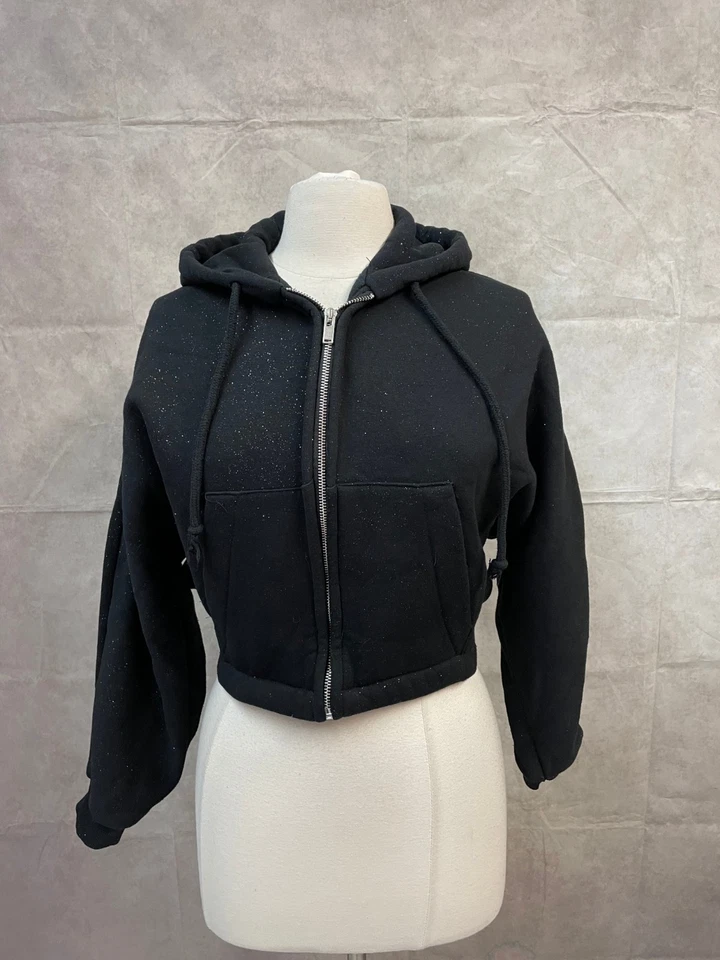 Sudadera con capucha negra corta para mujer Zara cremallera completa talla M Foto 1 de 4