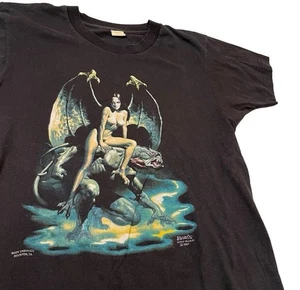 1987 Boris Vallejo Incubus geflügelte Frau Fantasy Kunst T-Shirt Bildschirm Sterne - Bild 1 von 6