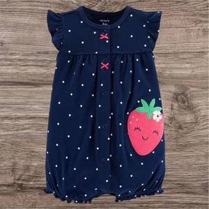 Conjunto Mameluco Carters Bebé Niña Talla 12 Meses Fresa Azul Marino Lunares Nuevo con Etiquetas - Imagen 1 de 1