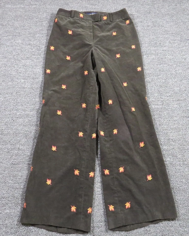 Pantalones Brooks Brothers Mujer 12 Marrón Pana Otoño Hoja Bordados Pierna Ancha Foto 1 de 4