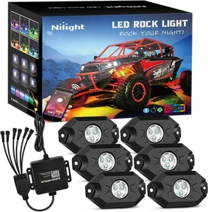 “RGB LED Rock Lights Kit 6 Pods w/ Bluetooth APP Music Mode IP68 Truck ATV SUV” - Picture 1 of 4