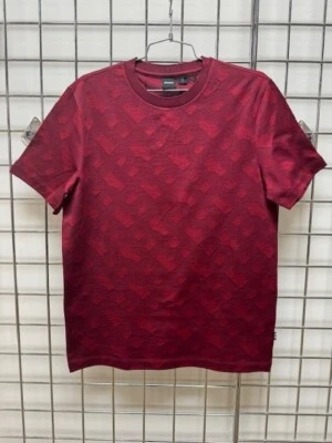 NEW-MEN'S HUGO BOSS T-SHIRT WITH MONOGRAM JACQUARD, #50503121, DARK RED  $148.00 - Image 1 of 4