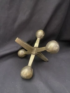 Oversized Metal Jack Paperweight Bookstopper Sculpture Pop Art Gold Brass Tone - Picture 1 of 2