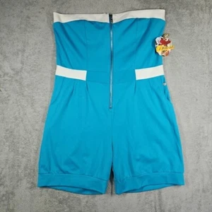 NWT Vintage Y2K Apple Bottoms Teal Blue Wht Shorts Jumpsuit Romper Slvless Sz 1X - Picture 1 of 16