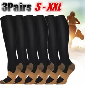 3 PAIRS - Compression Socks Wide Calf Plus Size Knee High Men's Support Hose - Picture 1 of 17